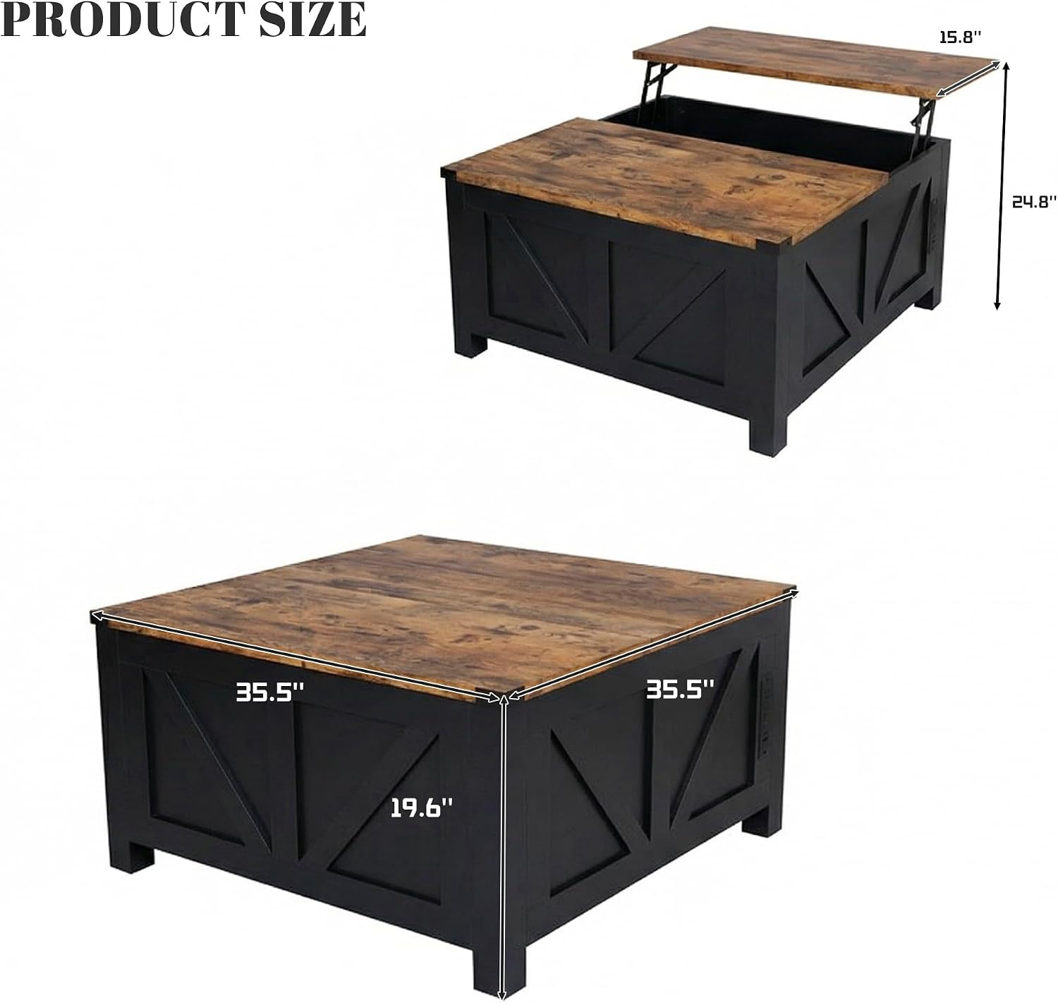 35' Farmhouse Coffee Table with Large Storage, Rustic Wood Lift Top Coffee Table for Living Room, Square Center Table with Charging Station&USB, Modern Port Pottery Barn Lift top Table