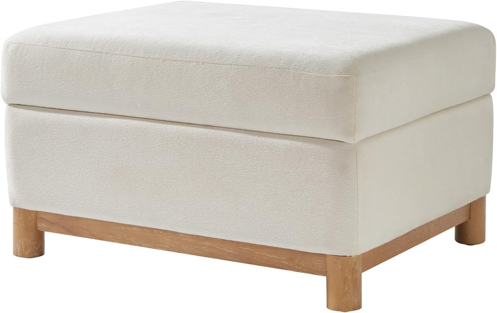 HULALA HOME 30.25' Ottoman Coffee Table with Reversible Tray Lid, Modern Upholstered Storage Ottoman with Solid Wood Base, Removable Top, Footrest and Extra Seating for Bedroom or Living Room, Ivory