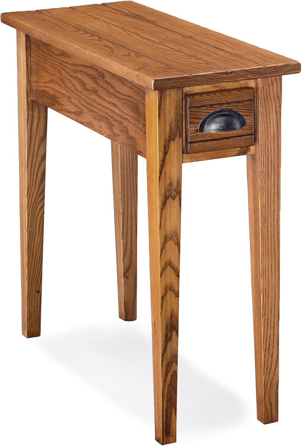One Drawer Bin Pull Narrow Side Table, Solid Wood, Candleglow Brown, Perfect for Living Rooms, Bedrooms, and Small Spaces – Leick Home, 9010
