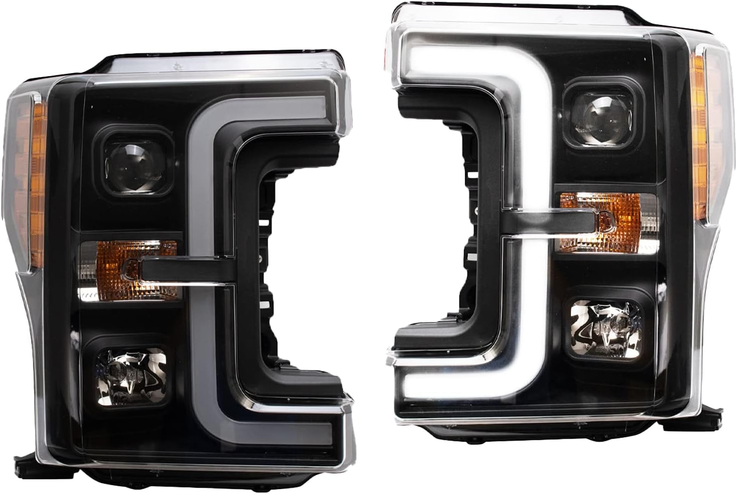 TRQ Performance Driver and Passenger Side Headlight Assembly Set Compatible with 17-19 Ford F250 Super Duty 17-19 Ford F350 Super Duty