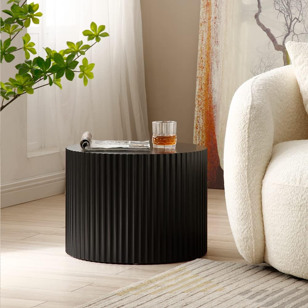 WILLIAMSPACE Black Round Nesting Coffee Table Set of 2, Modern Wooden Center Tables Accent End Tea Table for Living Room Apartment, No Need Assembly (Black-Round)
