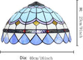 16 inch Tiffany Lamp Shade,Mediterranean Blue Stained Glass Lampshade Replacement for Table Lamps Floor Lamp Ceiling Fixture Hanging Light