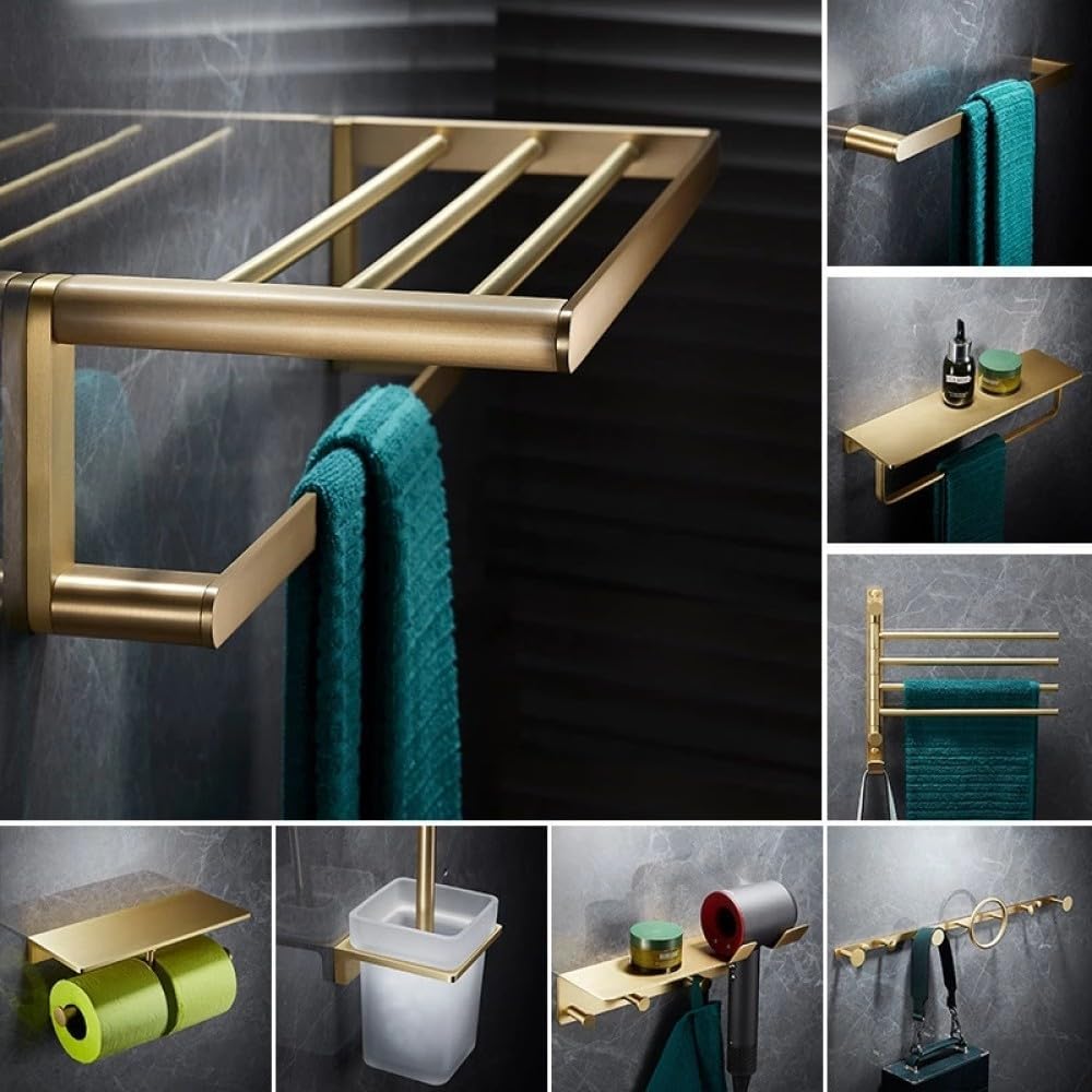 Bathroom Accessories Bathroom Shelf Towel Rack Paper Holder Toilet Brush Holder Towel Ranger Brushed Gold Brass Bath Hardware,Towel Ring B15