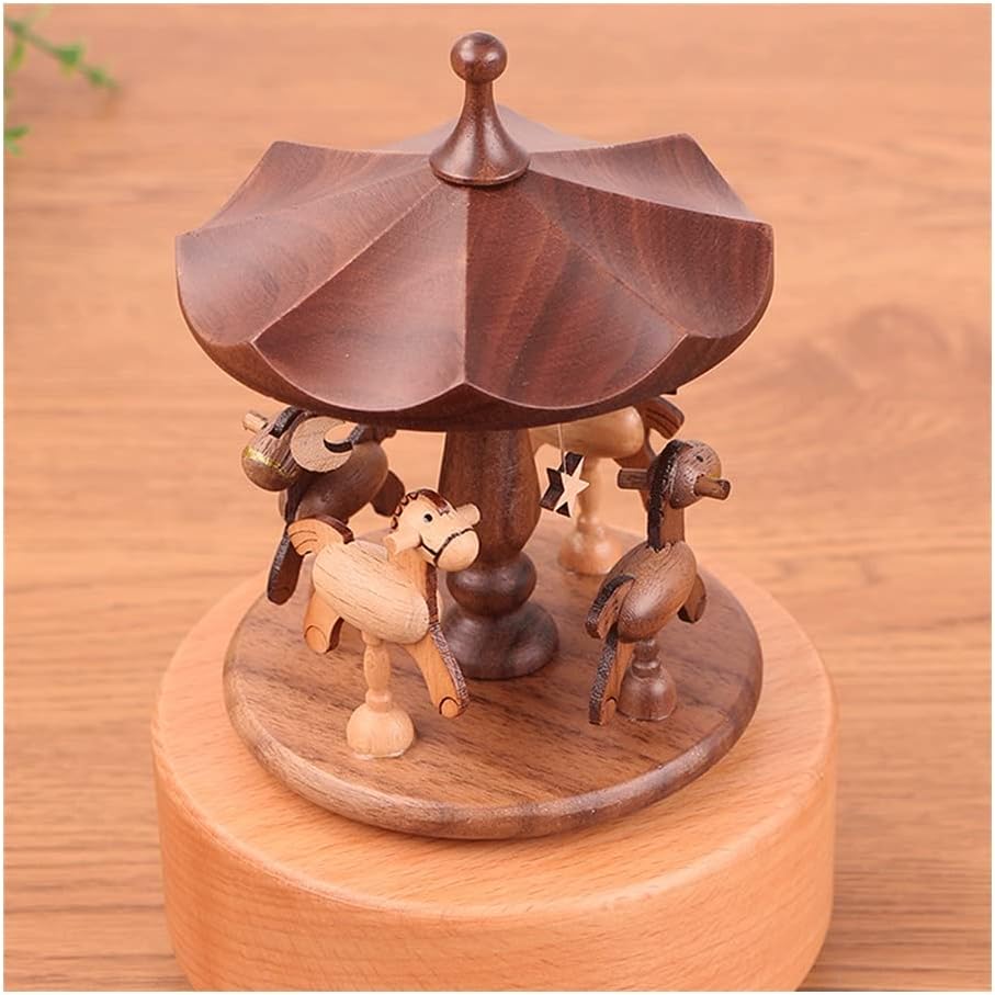 Music Box Wooden Musical Box Merry-go-Round Music Boxs Creative Suitable for Couples Children Friends Holiday (Color : Brown)