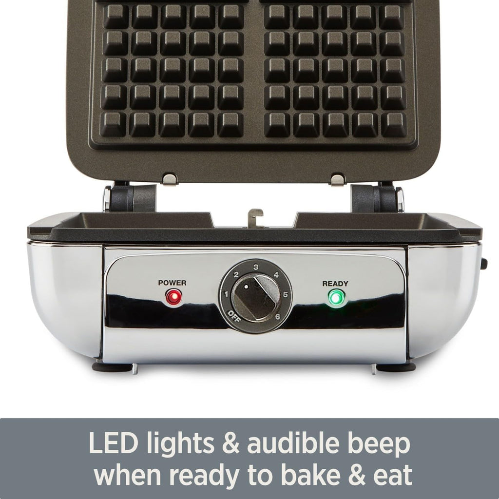 All-Clad Stainless Steel Waffle Maker 4 Section, Thick Belgium Waffle Makers, Upright Storage 1600 Watts, Nonstick, 6 Browning Levels, Dishwasher Safe