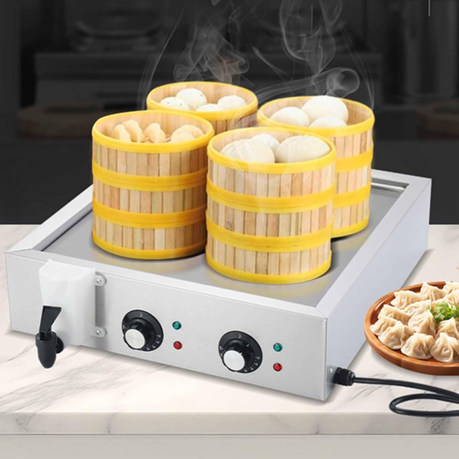 Automatic Temperature Control Electric Bun Steamer, 2/4/6 Hole Commercial Stainless Steel Restaurant Steamer Save Time and Energy Suitable for Fast Food Restaurants