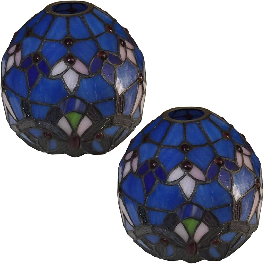 Tiffany 8 Inch Stained Glass Lampshades Replacement, Handmade Blue Light Cover Only 1-5/8-Inch Fitter Opening for Wall Lamp Pendant Light Ceiling Fixture Chandeli,2pcs