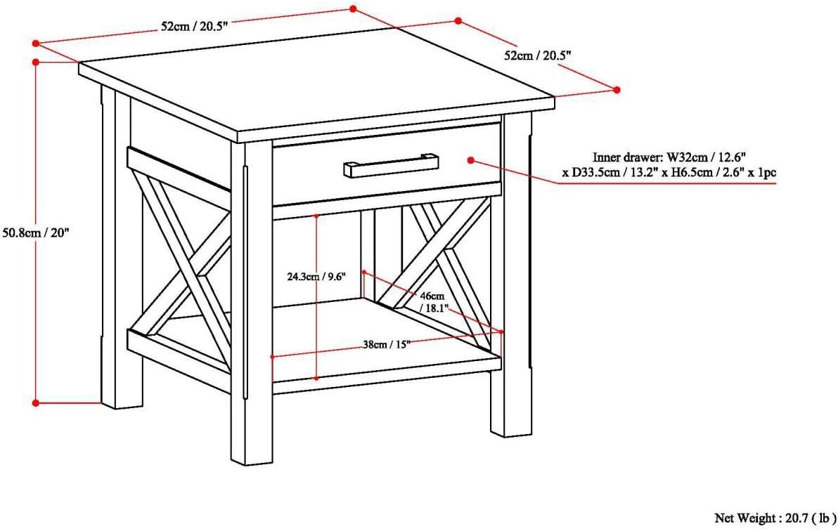 SIMPLIHOME Kitchener End Table - 21 inch Wide Solid Wood Square Accent Table with Drawer and Open Shelf in Black, Contemporary Nightstand or Lamp Stand with X-Design for Living Room or Bedroom