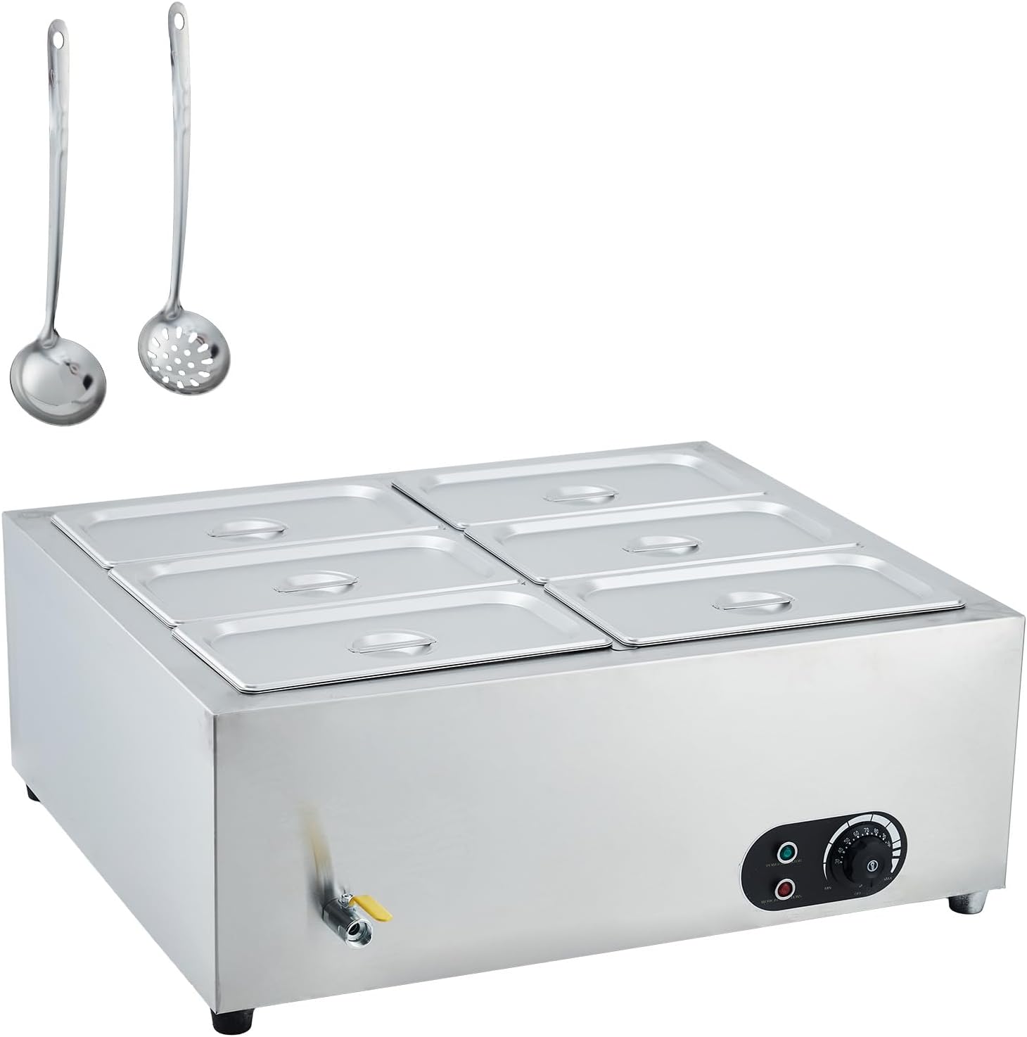 Commercial Food Warmer Stainless Steel with Lids, 1500W Electric Buffet Server Bain Marie, 6-Pan Catering Hot Food Station for Restaurants, Hotels, Banquets, and Commercial Kitchen Equipment