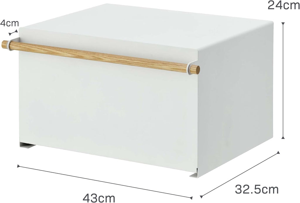 YAMAZAKI Home Modern Bread Box – Steel + Wood Countertop Bread Storage Container, Large White Bread Box for Kitchen Countertop, Space-Saving Bread Keeper, Easy Access Lid