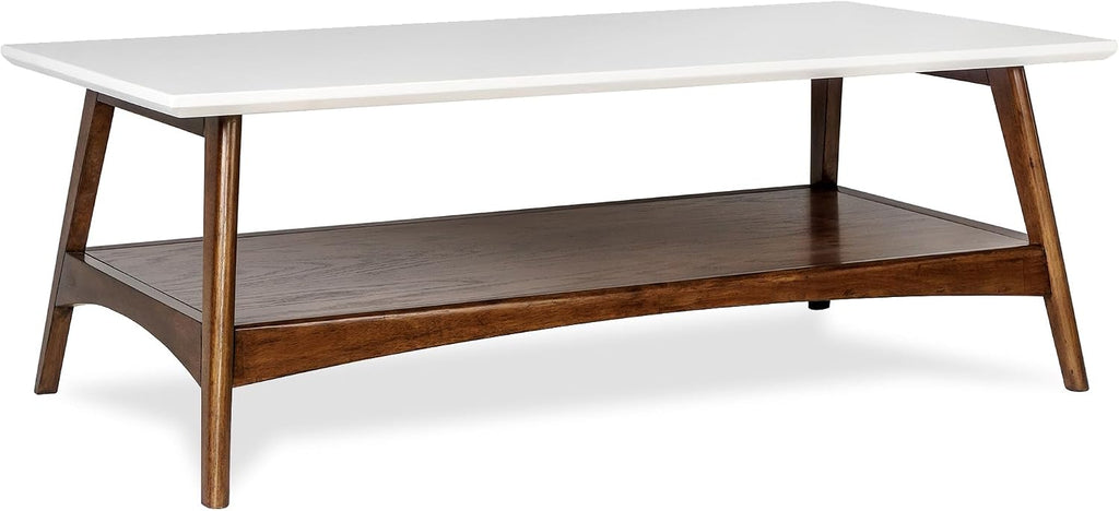 Madison Park Rectangular Wood Coffee Table With Solid Wood Frame & Legs, Living Room Coffee Tables With Storage Shelf, Accent Furniture For Living Room, Minimalist Decor - Off-White / Pecan Parker