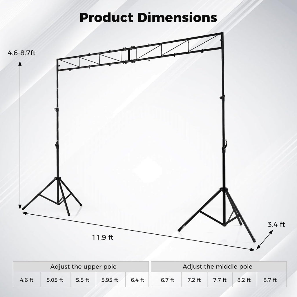 S AFSTAR Lighting Truss Stand System, Heavy Duty DJ Light Stand with 2 Folding Tripods & 12 Mounting Points, Height Adjustable Light Hanging Kit for Music Gear, Stage, Wedding & Concert