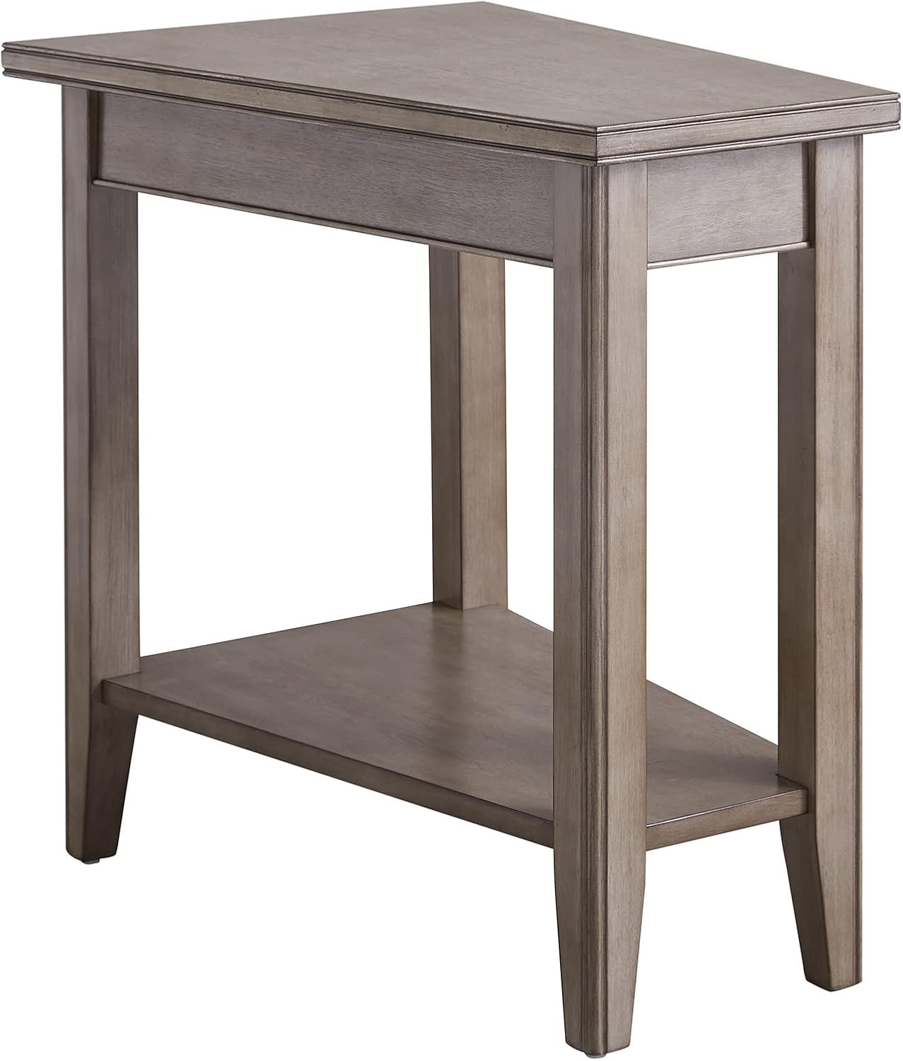 Leick Home Laurent End Table, Solid Wood, Wedge Shape, with Shelf, for Living Room and Small Spaces, Gray, 10502-GR