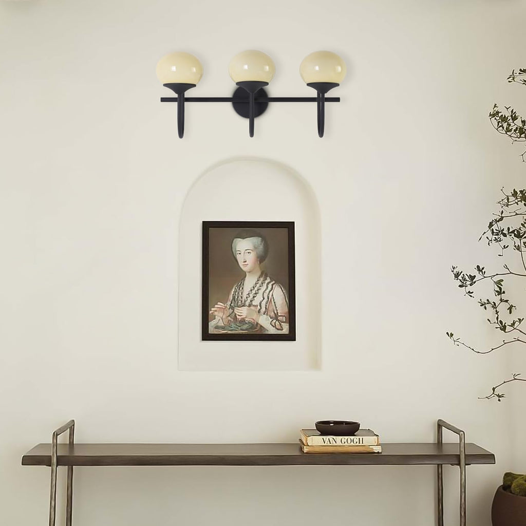 BOKT Black Bathroom Vanity Light Bathroom Wall Lights Over Mirror Farmhouse Globe Wall Sconce Lighting Vintage Cream Yellow Glass Shade Vanity Light E26 Base Restroom Lighting Fixtures