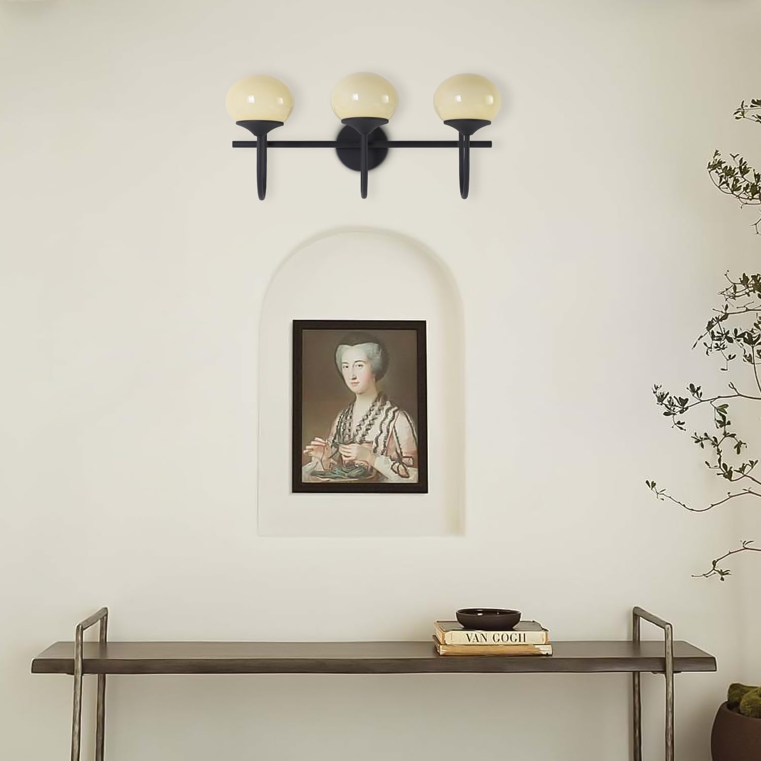 BOKT Black Bathroom Vanity Light Bathroom Wall Lights Over Mirror Farmhouse Globe Wall Sconce Lighting Vintage Cream Yellow Glass Shade Vanity Light E26 Base Restroom Lighting Fixtures