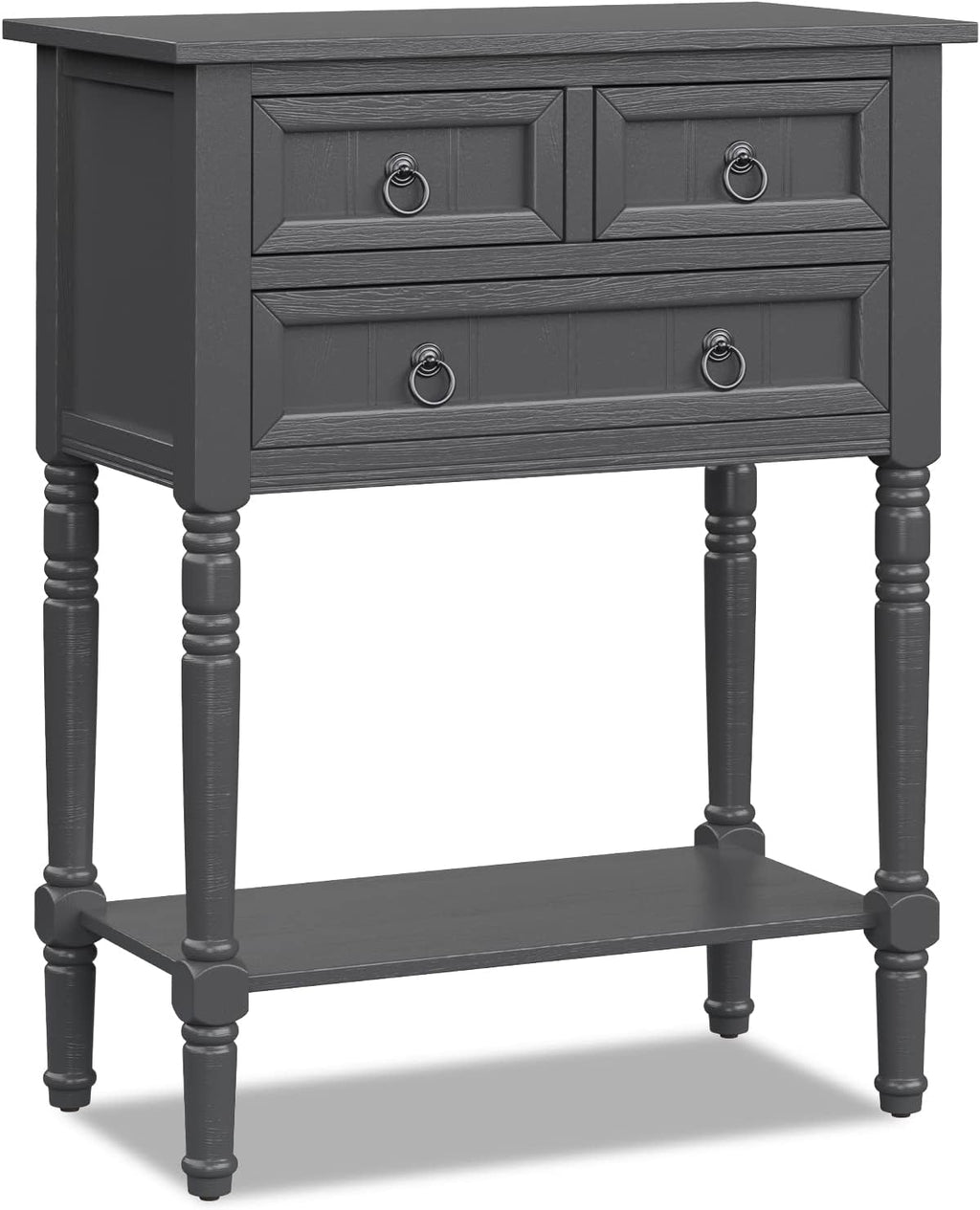 Giantex Console Table with 3 Drawers, 24' Rustic Entryway Table with Storage, Open Bottom Shelf, Compact Hallway Table, Small Sofa Side Table for Living Room, Bedroom, Narrow Entry Table, Gray