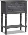 Giantex Console Table with 3 Drawers, 24' Rustic Entryway Table with Storage, Open Bottom Shelf, Compact Hallway Table, Small Sofa Side Table for Living Room, Bedroom, Narrow Entry Table, Gray