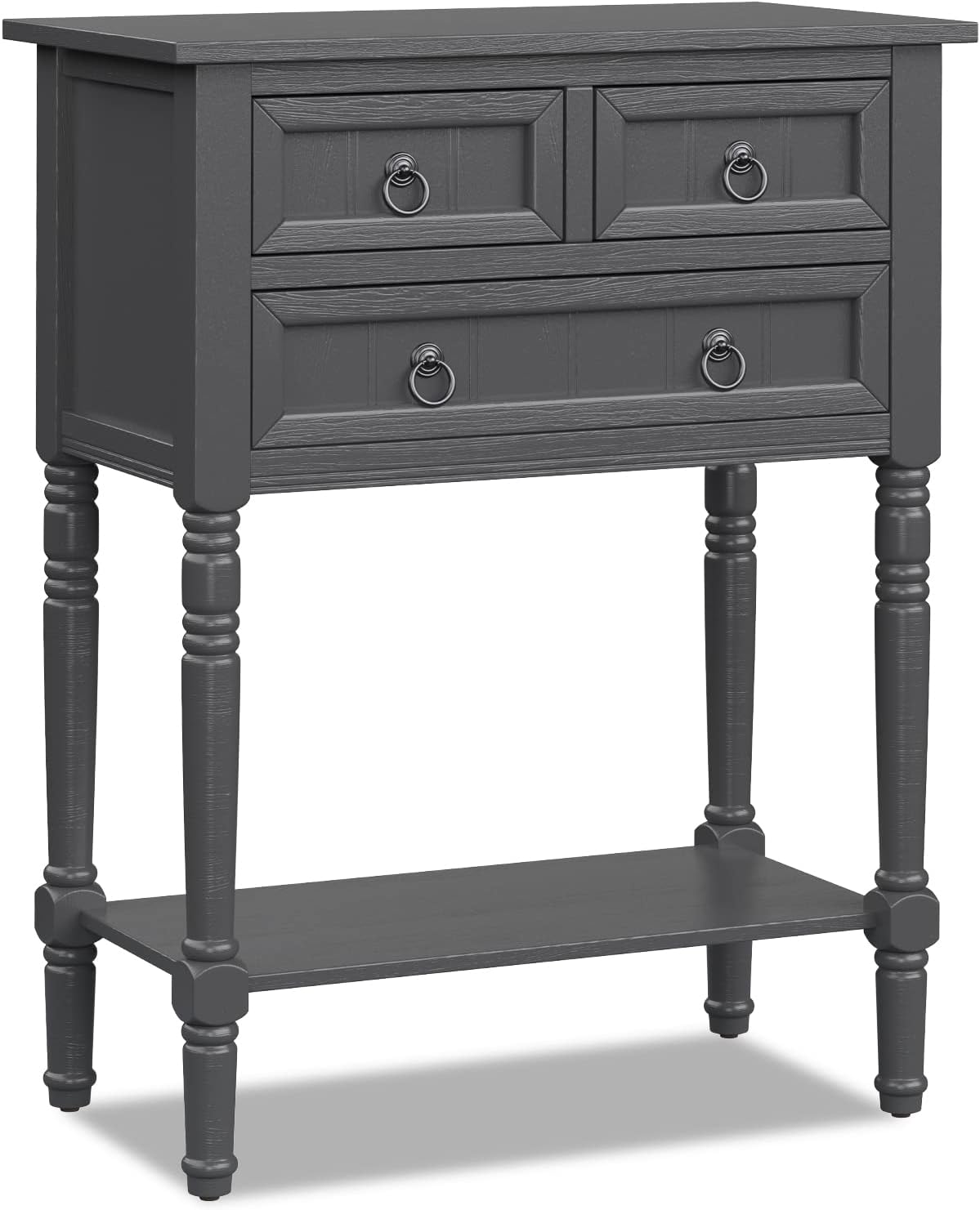 Giantex Console Table with 3 Drawers, 24' Rustic Entryway Table with Storage, Open Bottom Shelf, Compact Hallway Table, Small Sofa Side Table for Living Room, Bedroom, Narrow Entry Table, Gray