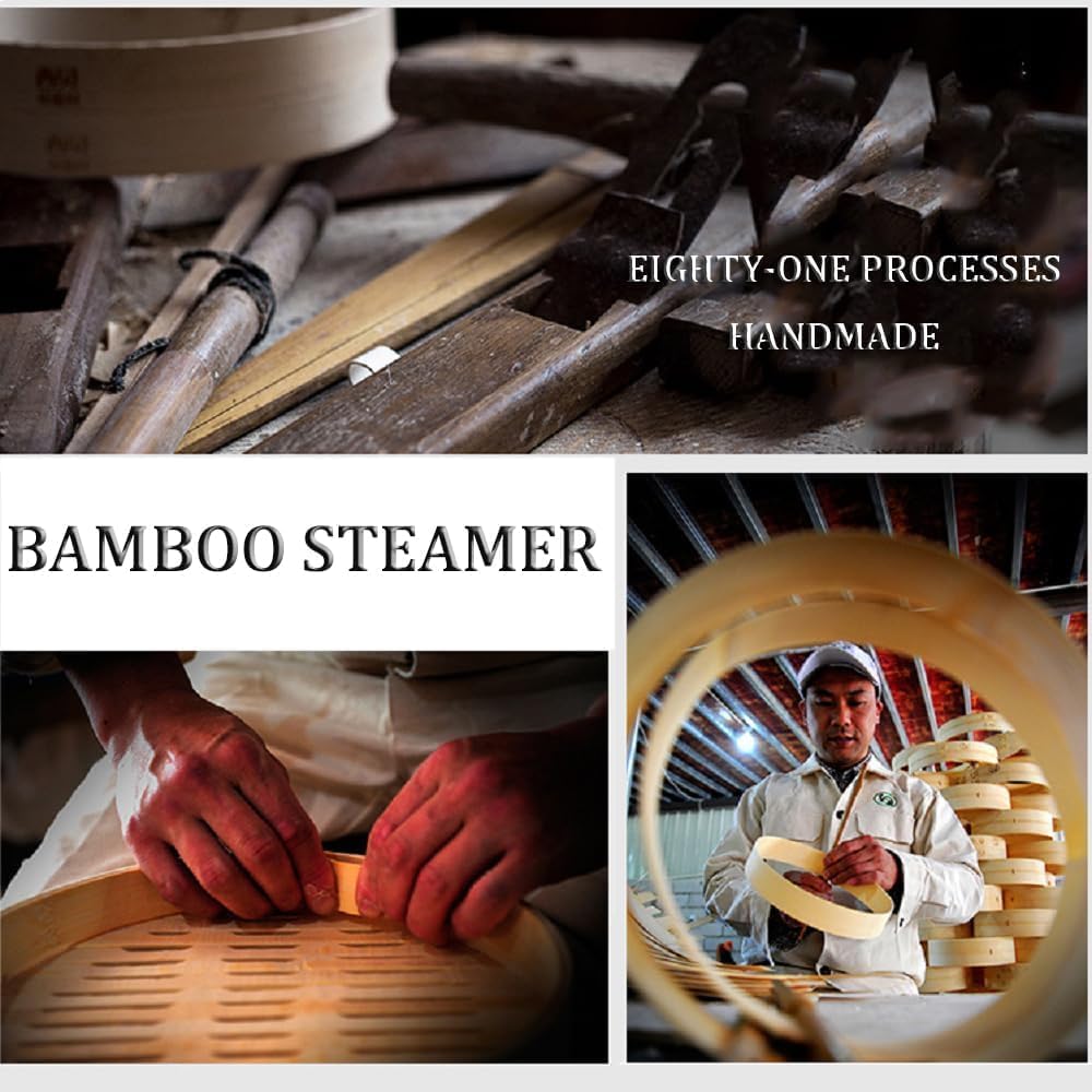 Electric Food Steamer for Cooking Vegetable Steamer with 2-Tier Bamboo Steamer with 60 Min Timer Auto Shut-Off & Boil Dry Protection 1500W