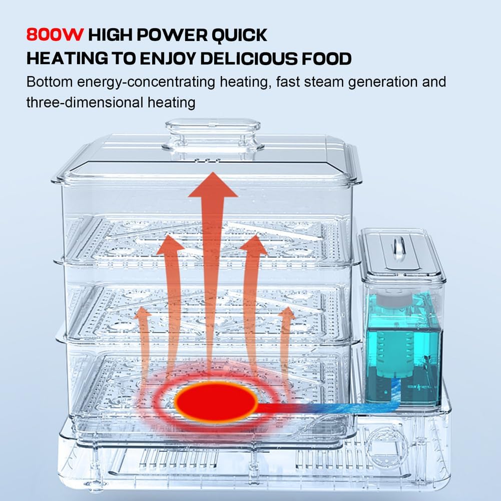 3 Tier Electric Food Steamer for Cooking, Vegetable Steamer Touch The Visual Panel Hot Food Heater with Baskets, 12H Booking, Independent Water Tank