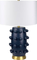Henn&Hart 25.5'' Modern 1-Light Ceramic Table Lamp with Spherical Orbs on Lamp Body with White Fabric Drum Shade for Living Room, Bedroom, or Office, Matte Navy