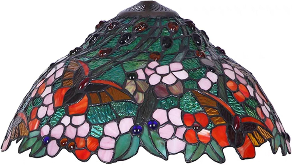Tiffany Lamp Shade Replacement, 16 Inch Stained Glass Lampshades Antique Butterfly Cherry Blossom Crystal Beads Design Light Cover Only for Table Lamp Floor Lamp Pendant lamp Ceiling Light