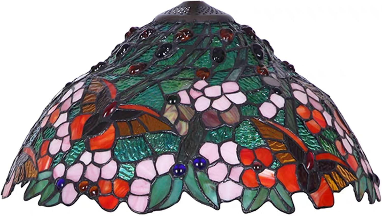 Tiffany Lamp Shade Replacement, 16 Inch Stained Glass Lampshades Antique Butterfly Cherry Blossom Crystal Beads Design Light Cover Only for Table Lamp Floor Lamp Pendant lamp Ceiling Light