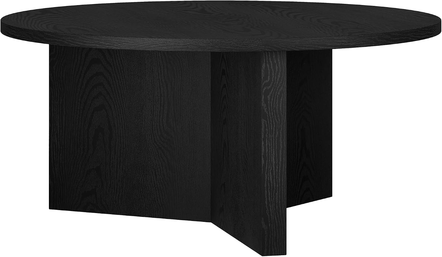 Henn&Hart 36' Round Wood Pedestal Coffee Table for Living Room, Family Room, Office, or Apartment, Natural Black