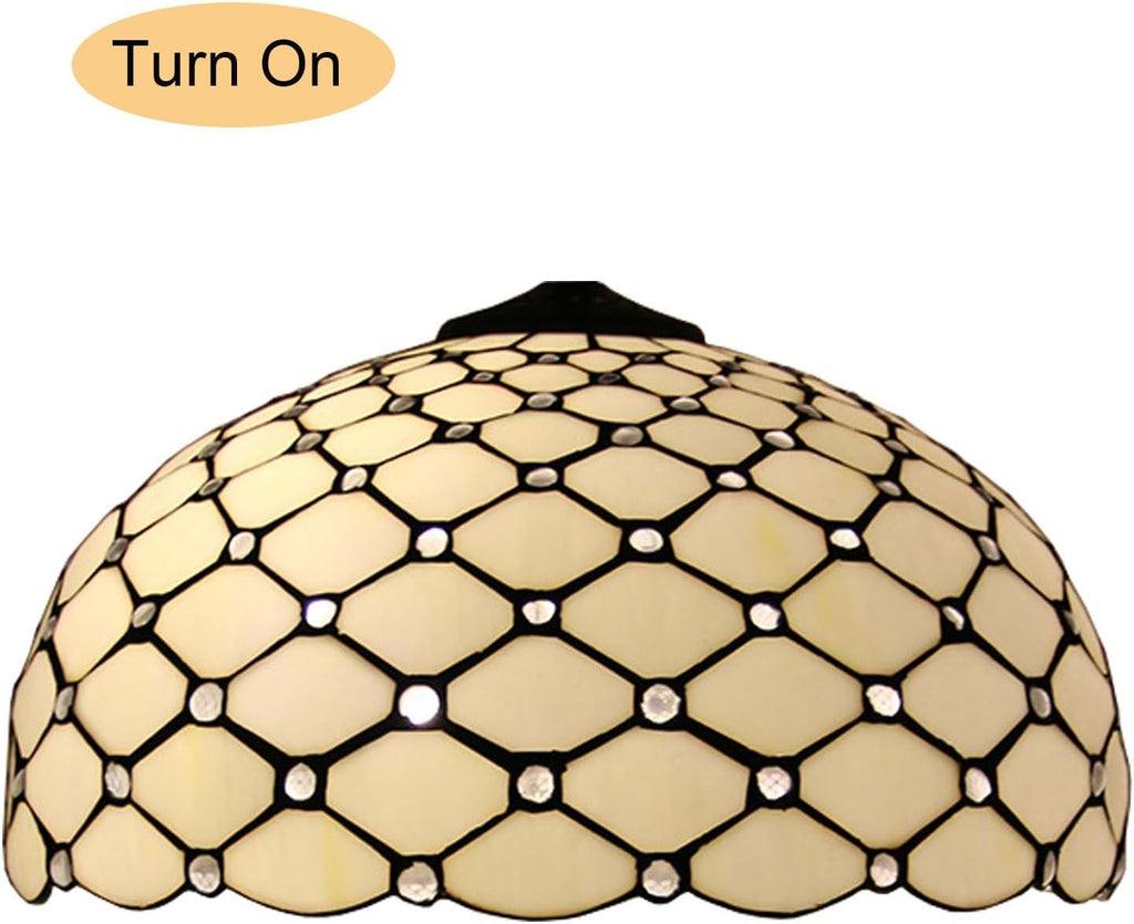 Tiffany Style Cream Amber Stained Glass Bead Lamp Shade Replacement Only 16X9 Inch Lampshades Only with Cap Fit for Bedside Reading Lamp Study Light Kitchen Lamp Dining Room Lamp Floor Lamp