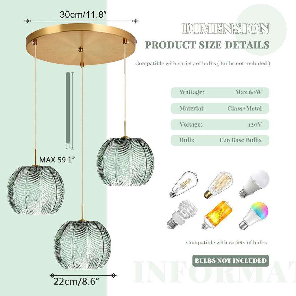 Cluster Chandelier Lights,Gold Green Chandeliers Glass Globe Hanging Pendant Light Fixture Classic Green Shade Adjustable Height Mid Century Modern Sputnik Chandelier Dining Room