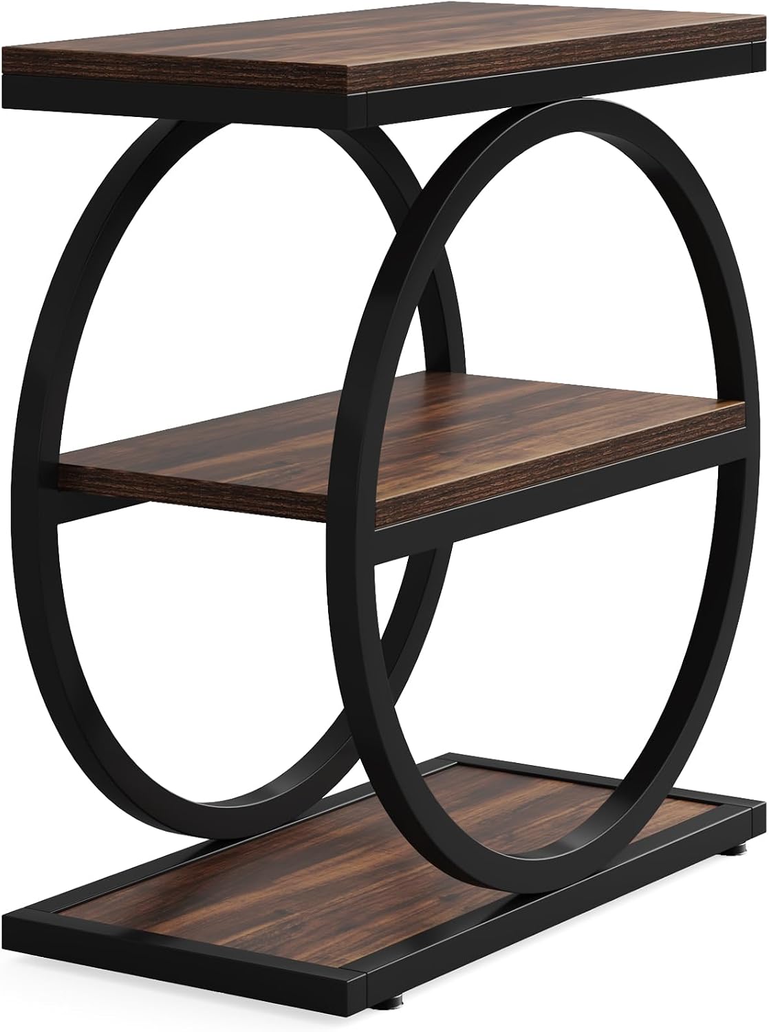 Tribesigns End Table Set of 2, Narrow End Table with 3 Storage Shelves, Wooden Side Table, Industrial Small Sofa Side Table for Living Room, Slim Nightstand and Bedside Table for Bedroom