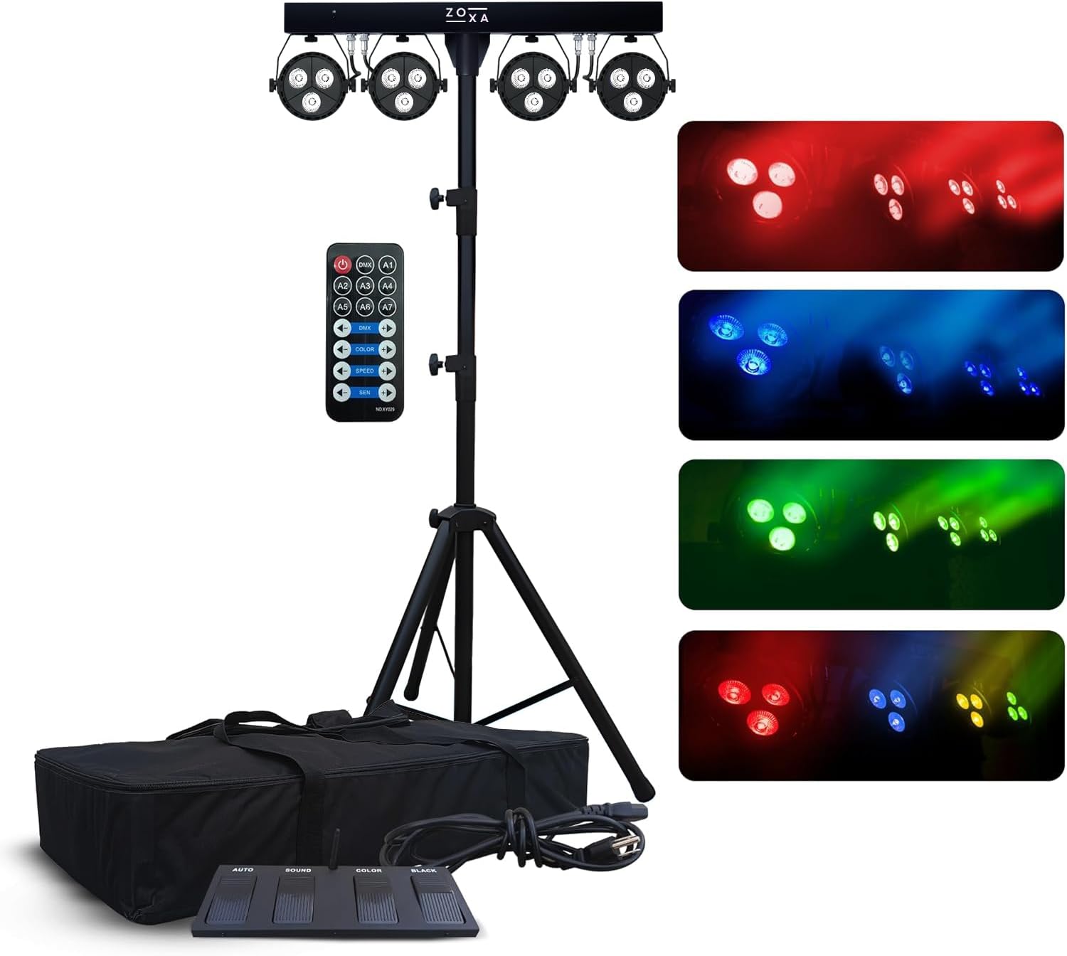 DJ Lights and Stage Lights with Stand | LED Par Gigbar with DMX, Sound-Activated Strobe Light for Parties | DJ Lighting Package, Heavy Duty Light Stand, Uplights for Events