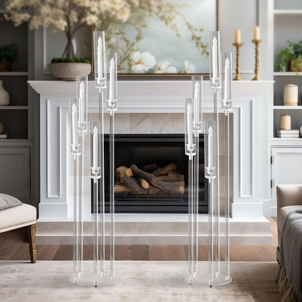 6PCS Acrylic Candelabra Centerpieces for Tables, 5 Arm Clear Candelabra Candle Holders for Wedding Centerpieces, Tall Floor Candelabras for Event Party Home Decor Fits 0.8 LED Candles