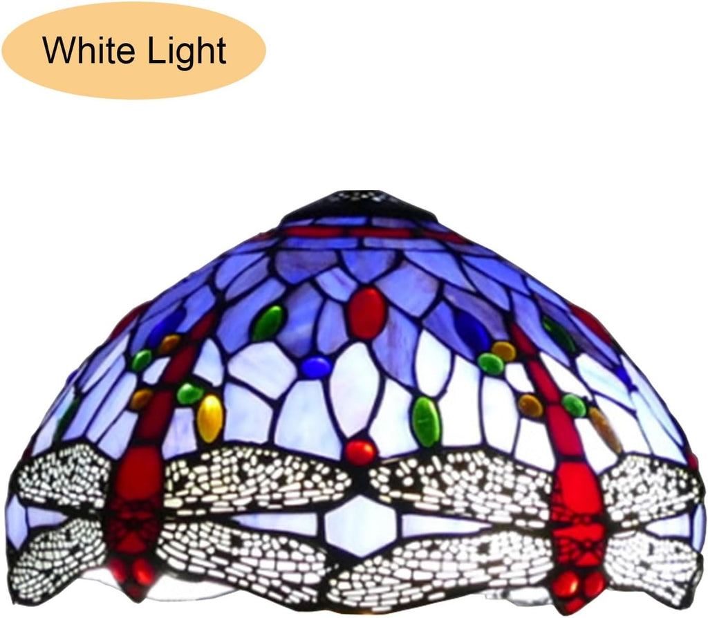 12 Inch Dragonfly Stained Glass Lamp Shade, Tiffany Style Lampshades Replacement, Handmade Vintage Lamp Cover Accessories Only for Table lamp Pendant Light Ceiling Fixture,Purple