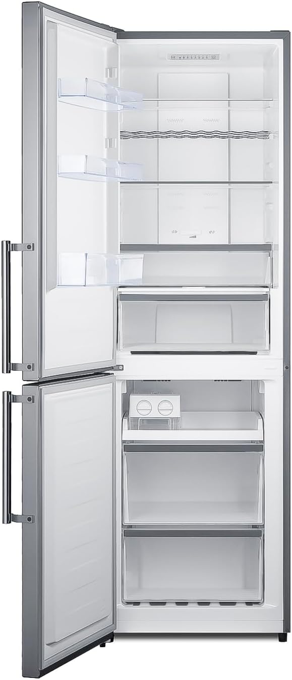 Summit Appliance FFBF235PL 24' Wide Bottom Freezer Refrigerator, Energy Star, LED Lighting, Stainless Steel (LHD)