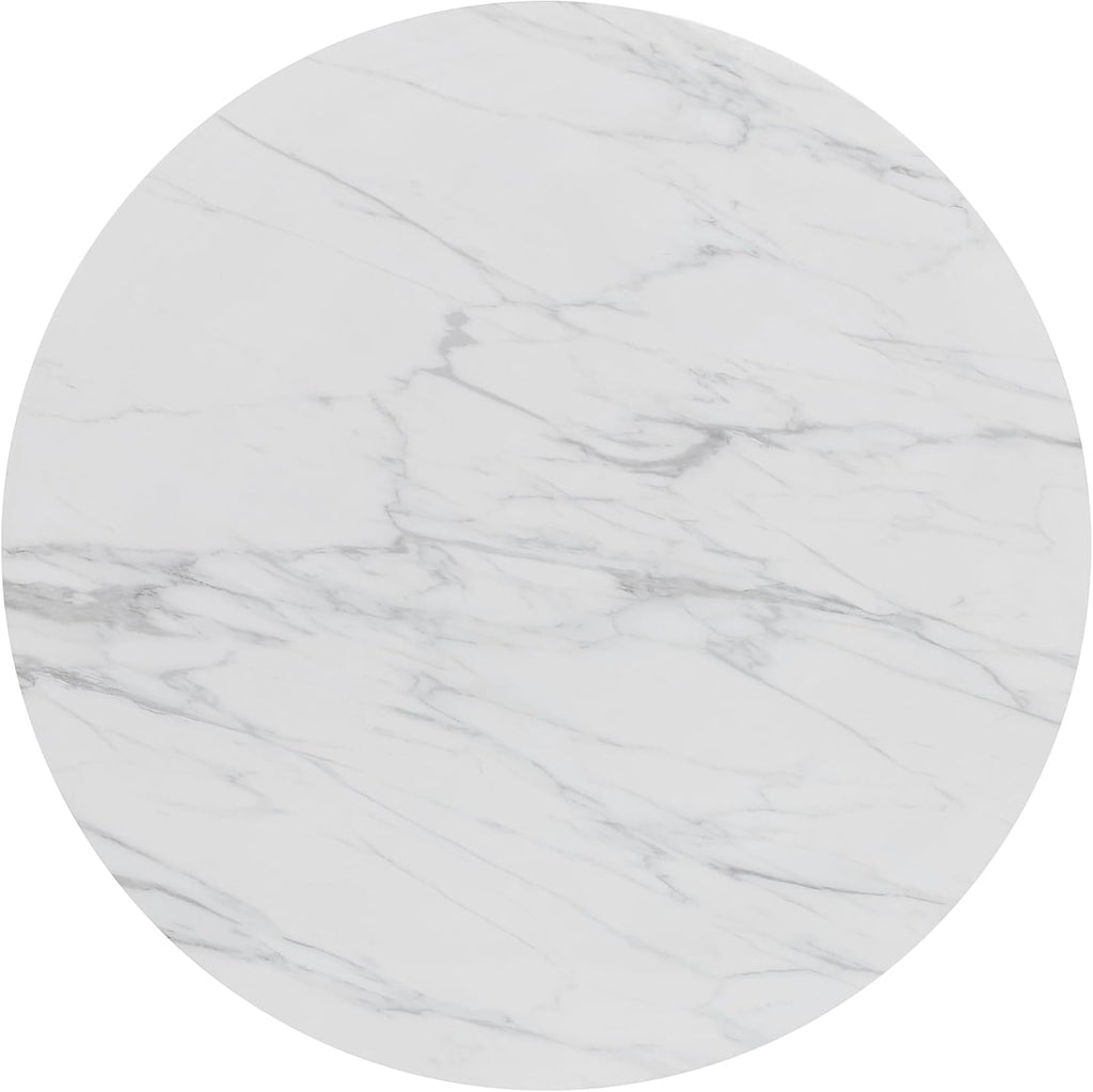 Modern Round Coffee Table with Fluted Pedestal Circle Coffee Table with Faux Marble Tabletop for Bedroom,Apartment,Living Room White