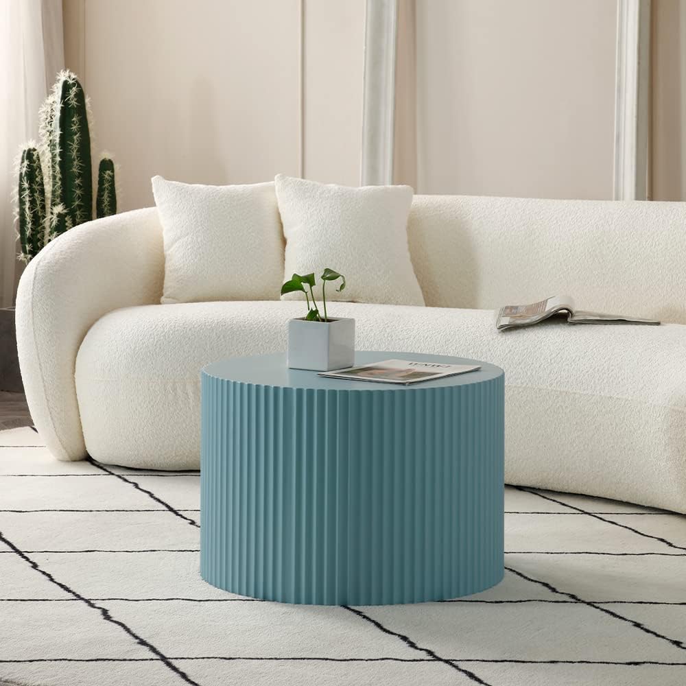 WILLIAMSPACE Nesting Coffee Table Set of 2, Matte Blue Round Wooden Coffee Tables, Modern Luxury Side Tables Accent End Table for Living Room Apartment, 23.62'*23.62'*15.75'H (Blue-Round)