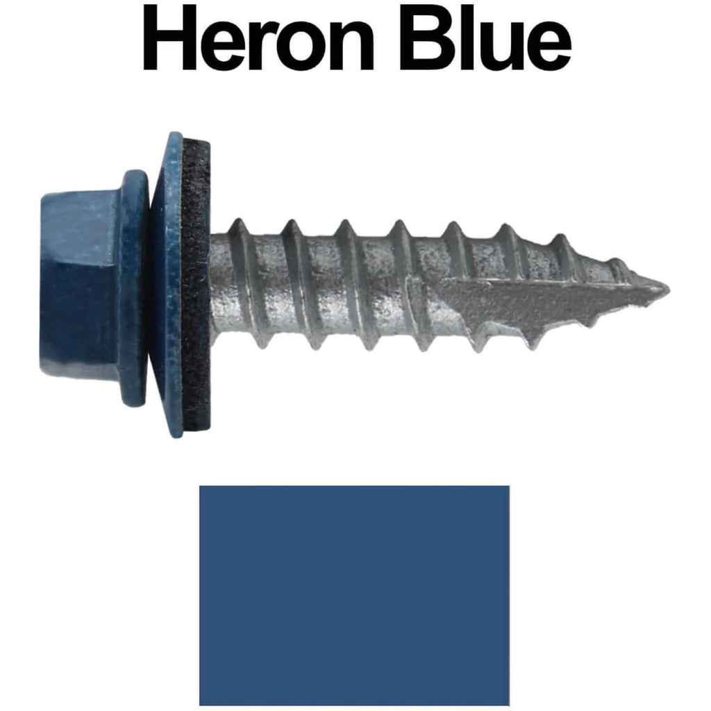 #14 Metal Roofing Screws: (1000) Screws x 1' Heron Blue Hex Head Sheet Metal Roof Screw. Self Starting/Tapping Metal to woodsheet Metal Screws with EPDM Washer. for Corrugated Roofing