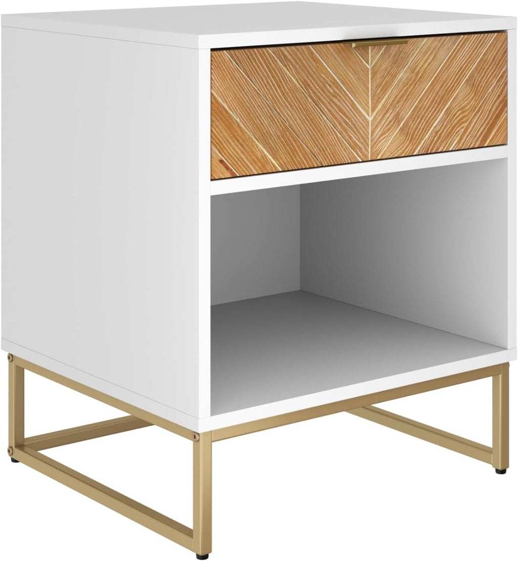 Nathan James Kensi Nightstand Side Accent or End Table with Storage, White/Gold - Set of 2