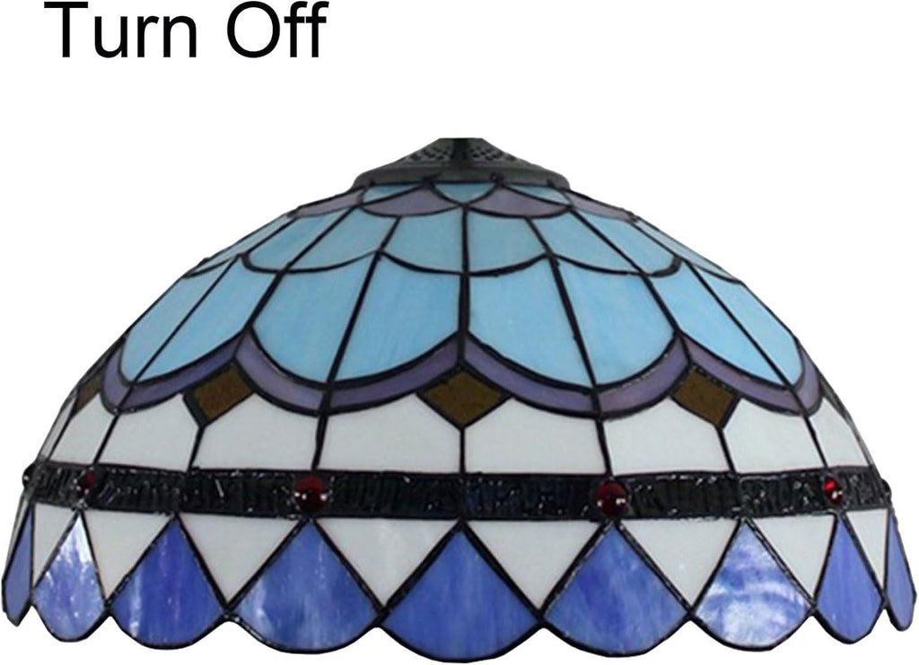 Tiffany Lamp Shade 16 Inch Wide Accessories Replacement Only Blue Mediterranean Stained Glass Lampshades Vintage Feather Light Cover for Table Lamp Floor Lamp Pendant Light Ceiling Fixture