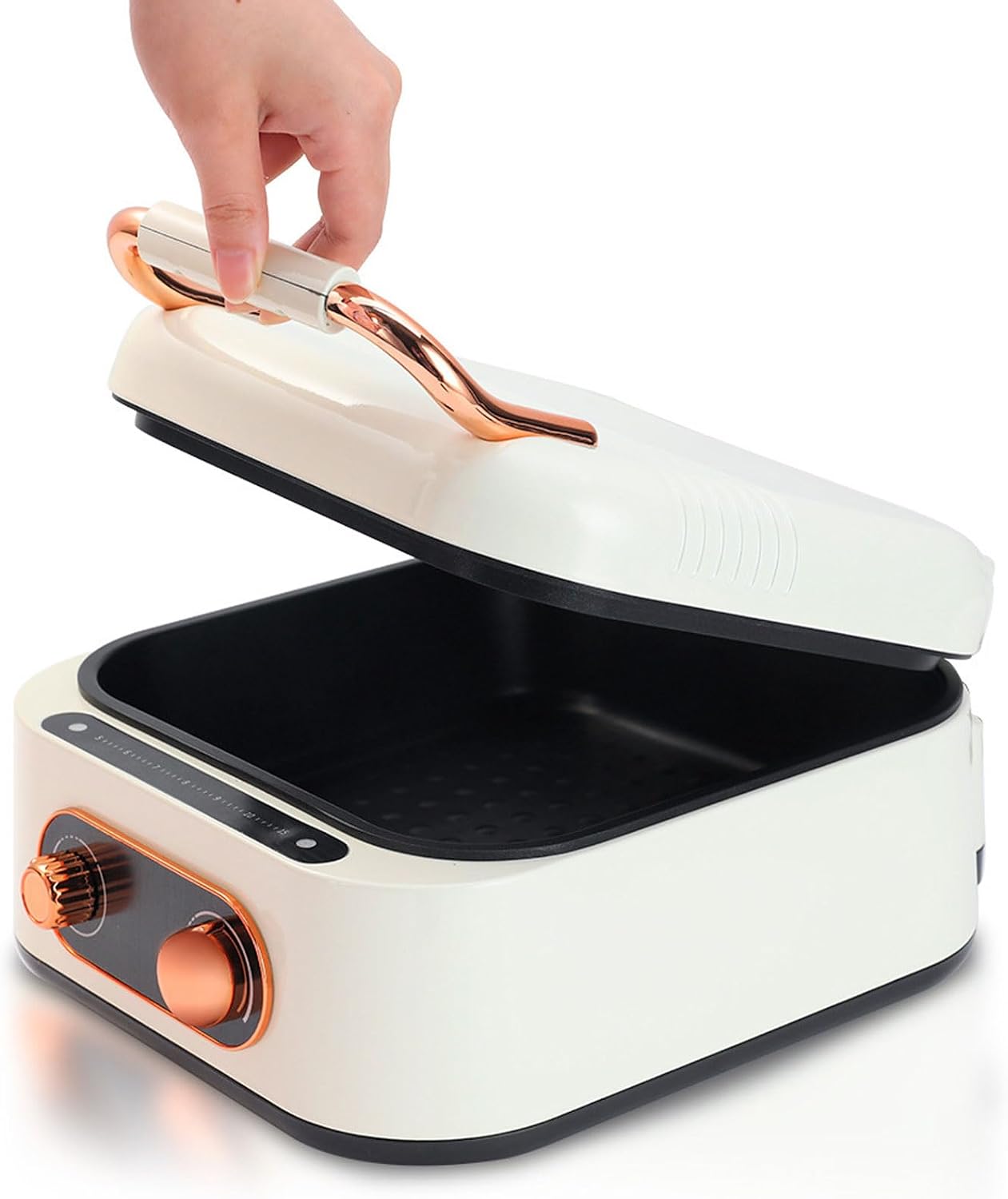 Electric Skillet Double Sided Fast Heating Multi Function Pancake Griddle Hot Pot Pizza Maker Fryer with Detachable Components for Cooking