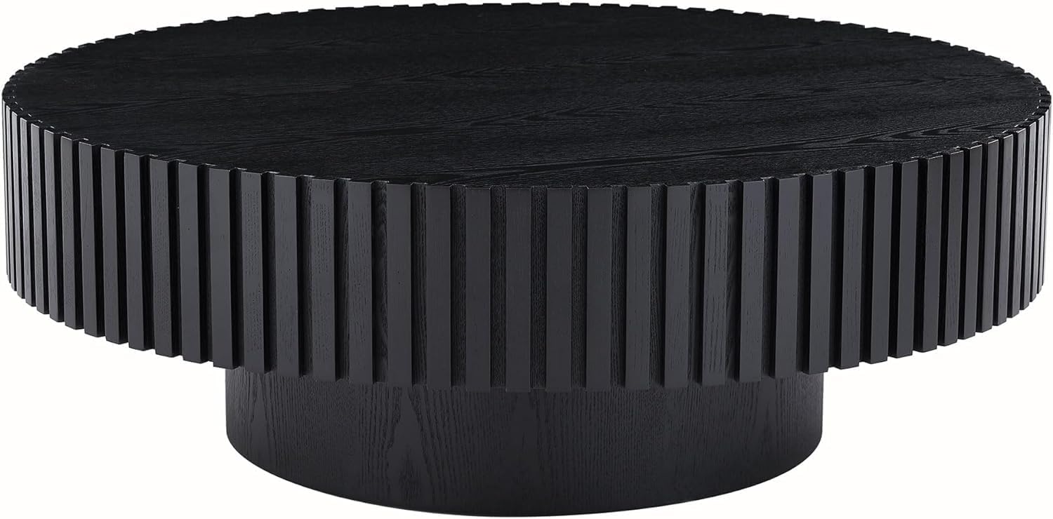 ø39.37'' Black Round Coffee Table for Living Room Wood Coffee Table Contemporary Circle Coffee Table with Pedestal Centry Table, Easy Assembly