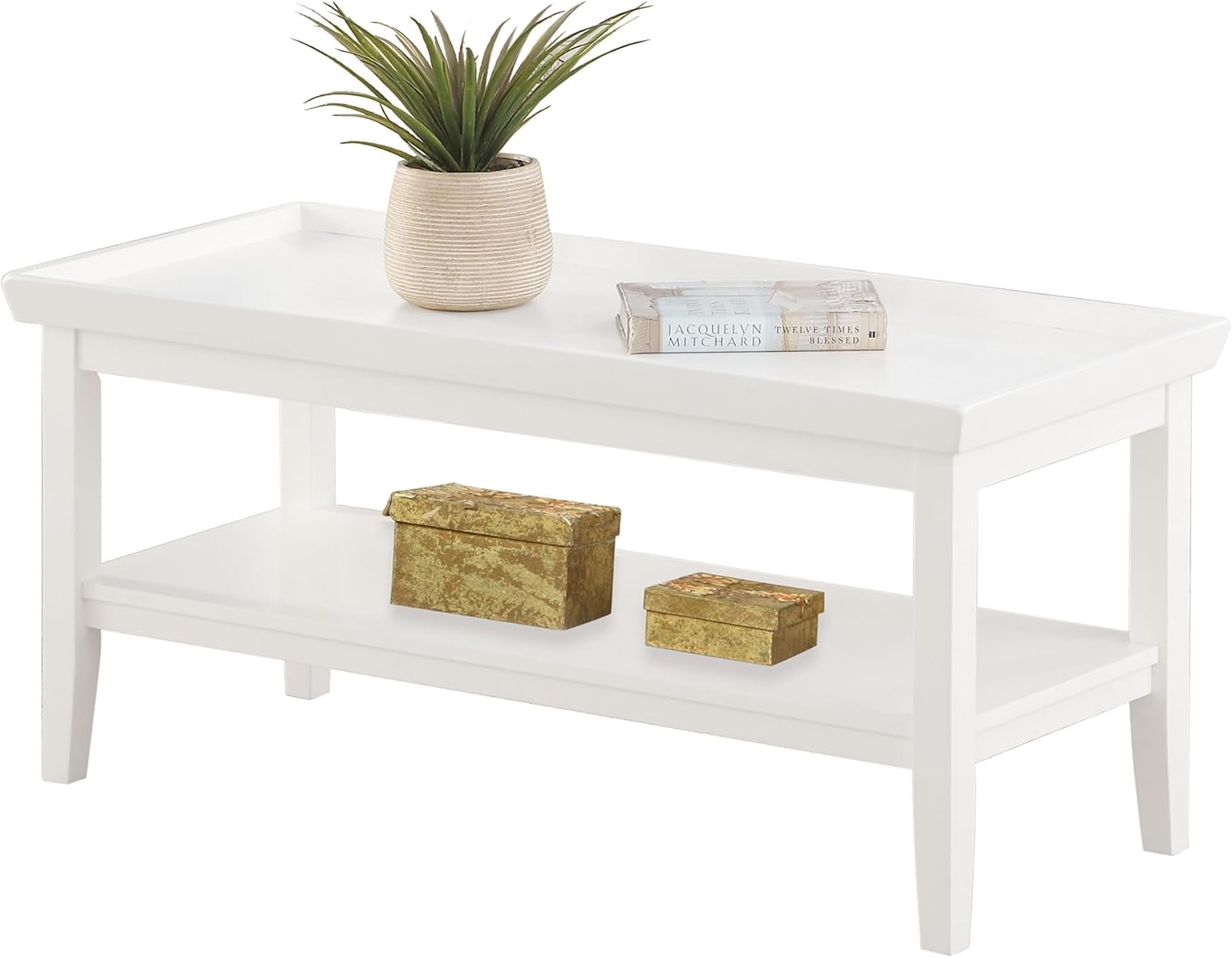 Convenience Concepts Ledgewood Coffee Table 42' - Modern Center Room Accent with Storage Shelf for Transitional, Traditional Living & Family Room, White