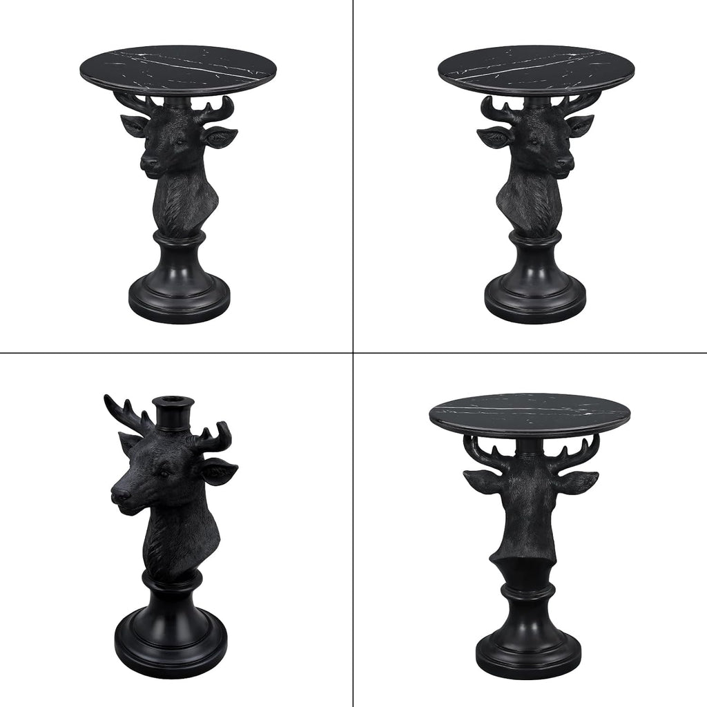 Sculptural Deer Head Side Table, Artistic Animal End Table with Faux Marble Top, Modern Accent Table for Living Room Bedroom, Unique Home Decor Gift for Housewarming, 19.69' W x 25.59' H
