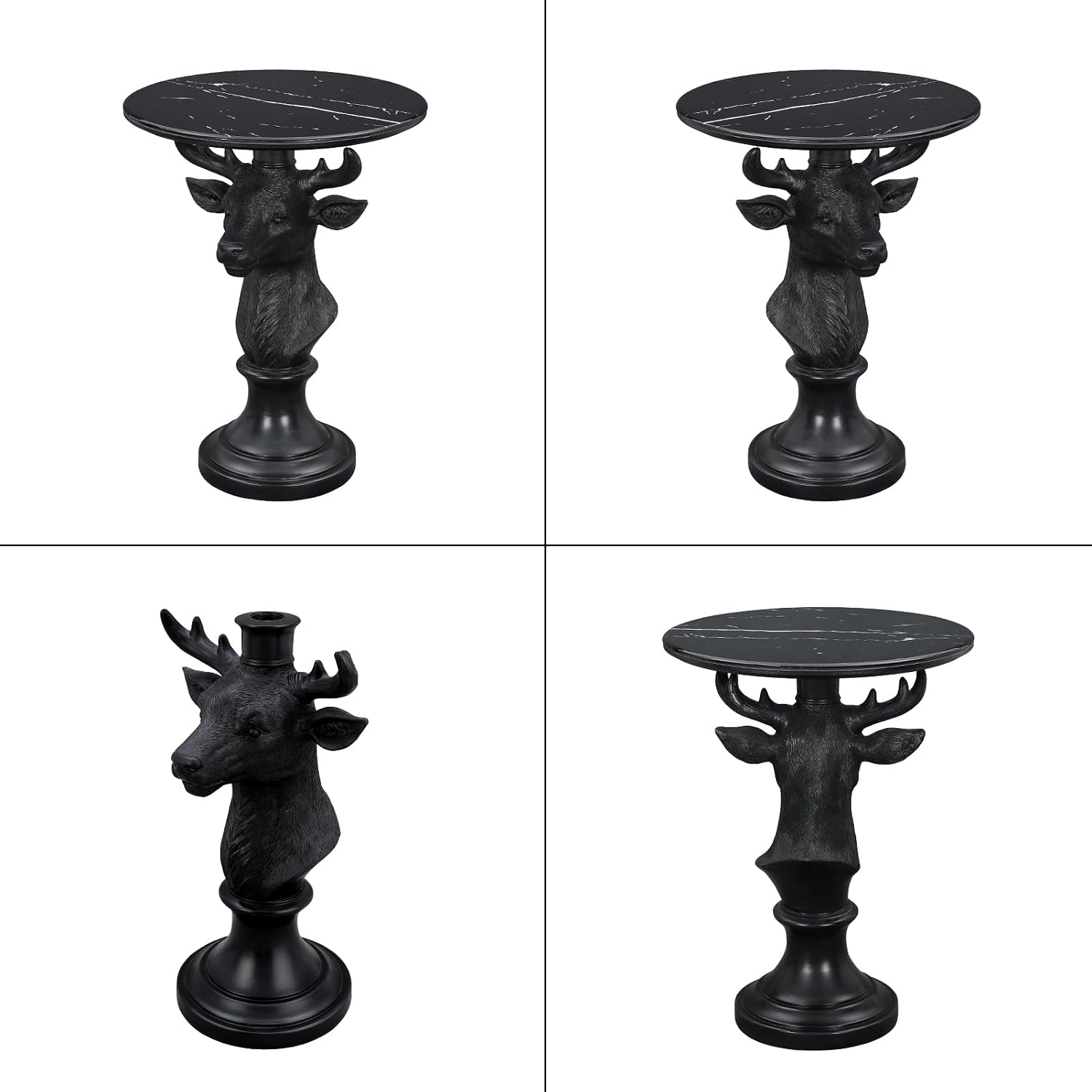 Sculptural Deer Head Side Table, Artistic Animal End Table with Faux Marble Top, Modern Accent Table for Living Room Bedroom, Unique Home Decor Gift for Housewarming, 19.69' W x 25.59' H