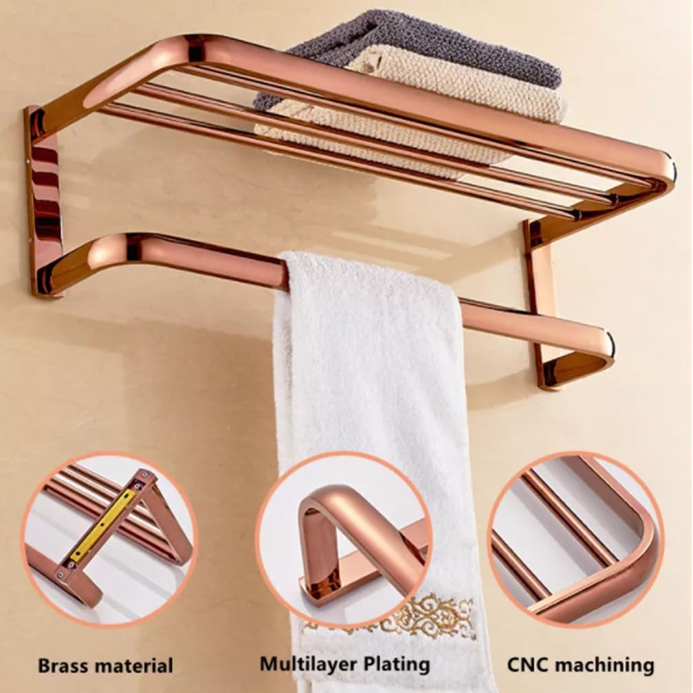 Bathroom Accessories Set,Towel Rack Set,Rose Gold Brass Bath Towel Rack Set Bathroom Towel Rack Toilet Wall Hanging Bathroom Pendant Towel Stand Bathroom Hardware,Bath Towel Rack