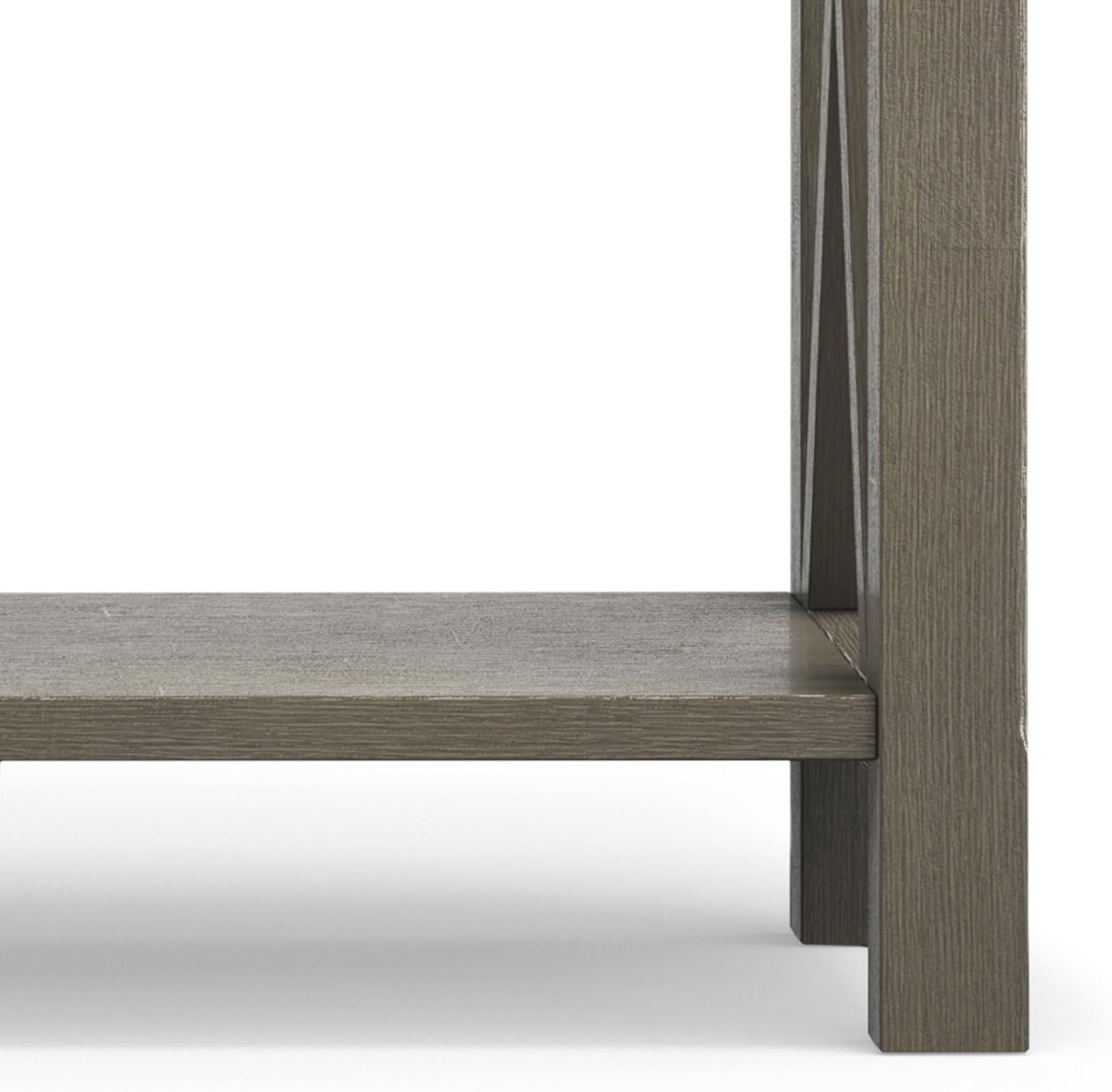 SIMPLIHOME Kitchener Console Table - 47 Inch Wide Solid Wood Sofa Table in Farmhouse Grey, Contemporary Storage Table for Entryway or Living Room with 2 Drawers, Bottom Shelf, and X-Design Side Panels