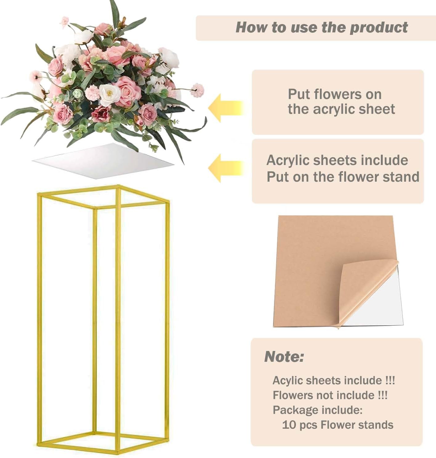 23.6inch 10 pcs Column Vases Gold Centerpieces for Table Metal Flower Stand Gold Wedding Centerpieces for Tables Party Floral Stands for Flowers