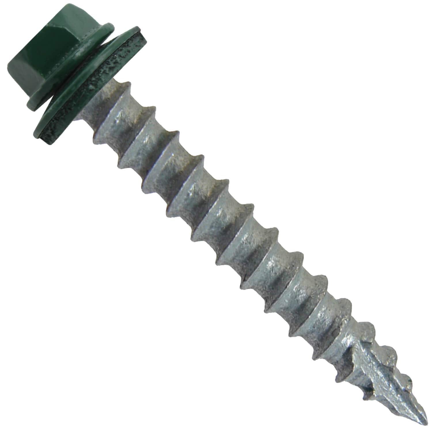#14 Metal Roofing Screws: (750) Screws x 1-1/2' Ivy Green/Forest Green Hex Head Sheet Metal Roof Screw. Self Starting/Tapping EPDM Washer. Colored Head for Corrugated Roofing
