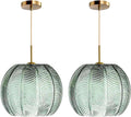 2-Pack Green Ceiling Pendant Light Fixtures for Dining Room Large Gold Globe Kitchen Island Pendant Light Hand-Blown Glass Shade Adjustable Hanging Lights Bedroom Pendant Lights
